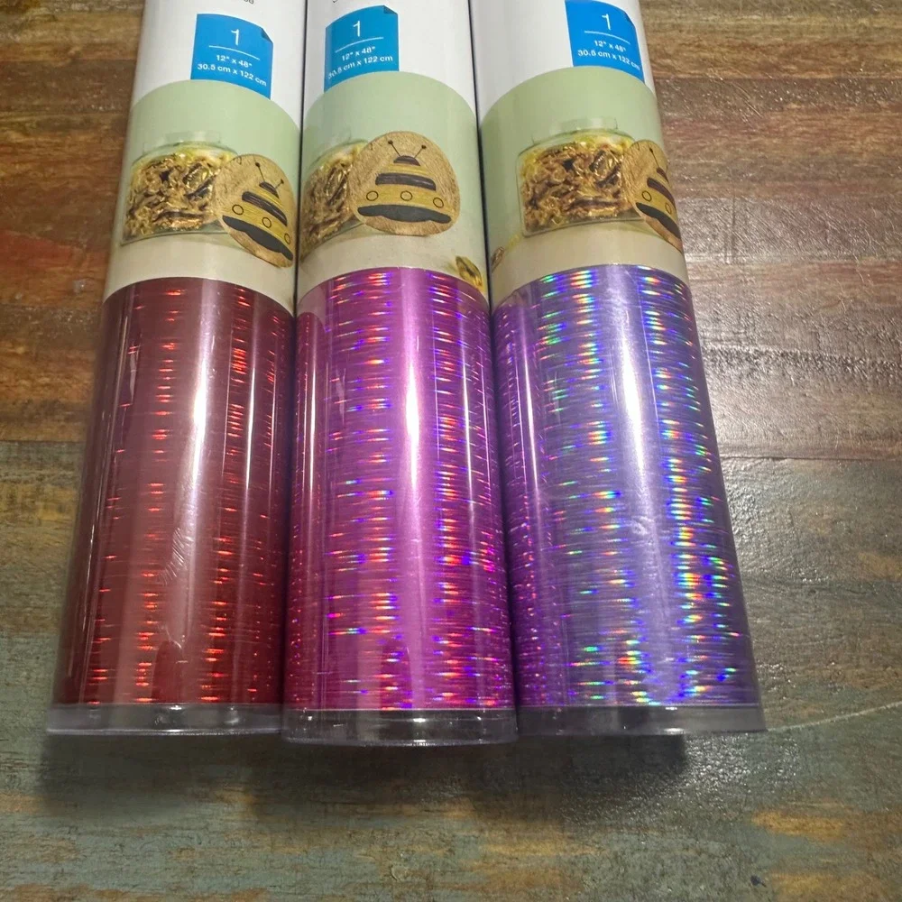 Cricut Premium Vinyl Holographic Threads Permanent Glossy 12x48 3 Roll Bundle